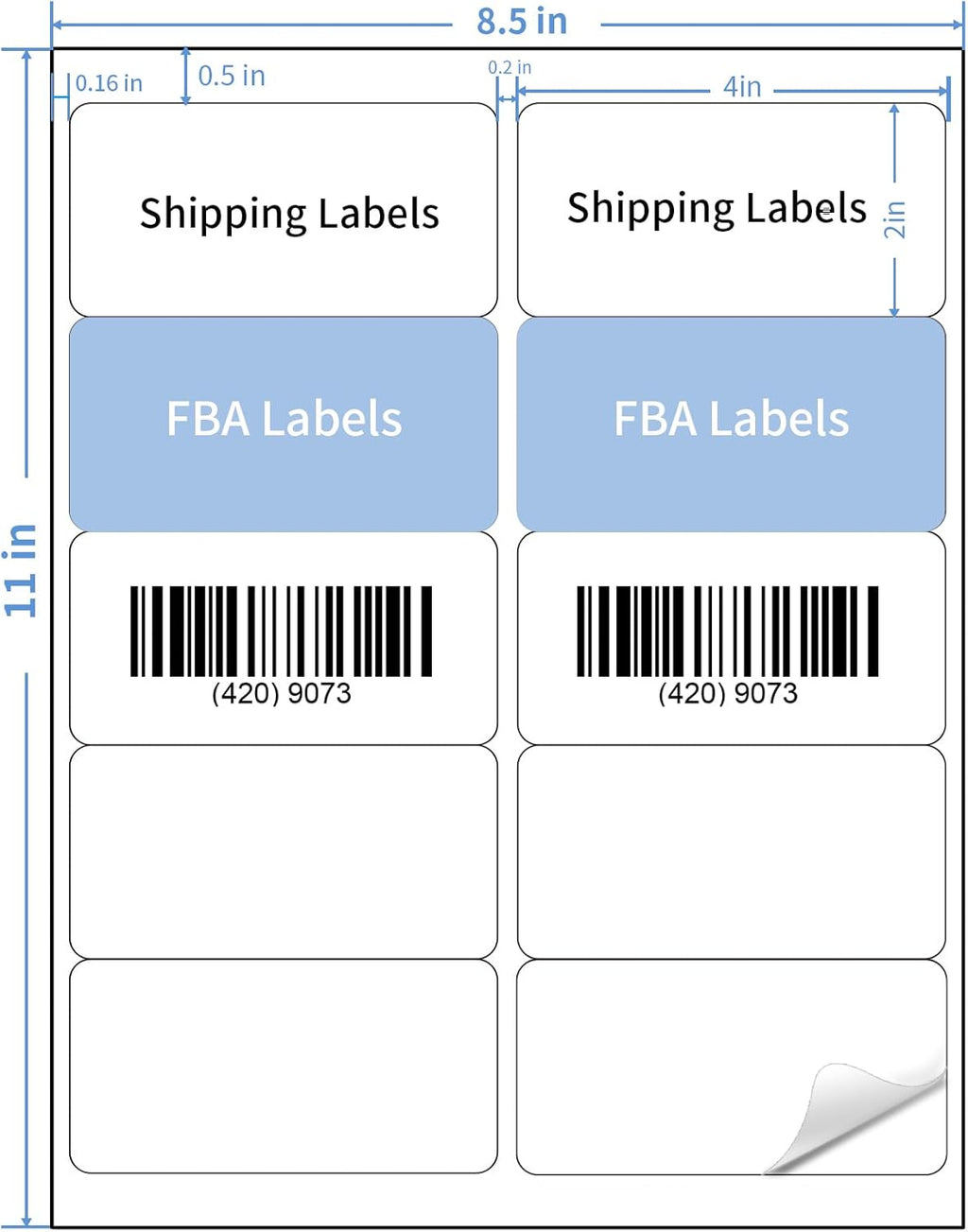2" x 4" Address Labels Sticker Paper for Laser/Ink Jet Printer mailing Labels 8.5"×11" White