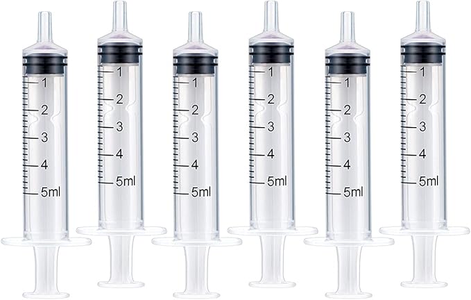 6PCS 5ML/CC Ink Filling Plastic Syringe Set with Bluent Stainless Needle Tip for Fountain Pen, Printer