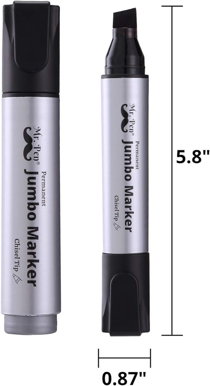 Mr. Pen- Jumbo Permanent Markers, 4 Pack, Assorted Color, Chisel Tip, Large, King, Color Permanent Markers Set, Huge Poster Markers