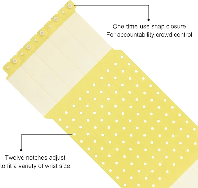 100pcs Vinyl Wristbands Hospital Identification Bands,Waterproof Adjustable Medical Wristband,Disposable Snap Wristband for Hospital (Color : Yellow)