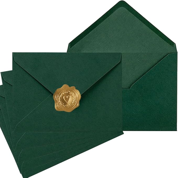 50 Pack A6 Envelopes for 4 x 6 Greeting Cards, Birthday Party, Photos, Baby Shower and Wedding Invitation Cards, 6 1/2 x 4 3/4 Inches (Dark Green)
