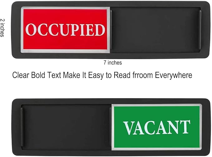 Vacant Occupied Office Sign, Occupied Sign for Bathroom Door, Privacy Sign for Home Restroom Conference Room, Occupied Vacant Sign for Restaurant Hotel Hospital, 7'' x 2'' - Black
