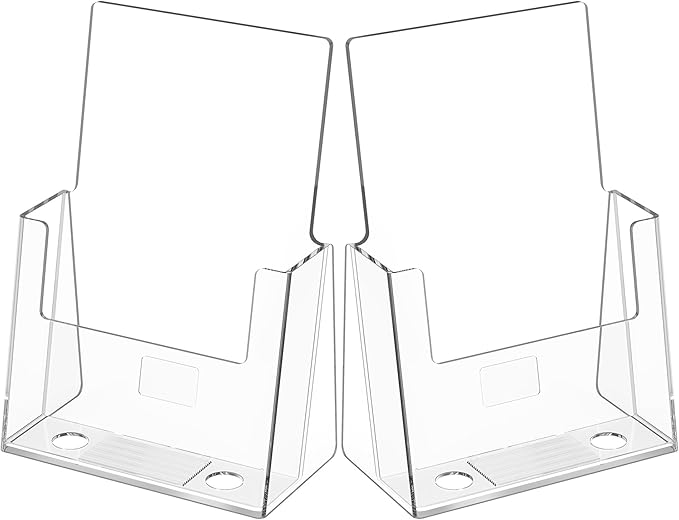 MaxGear Acrylic Brochure Holder 6 x 9 Inches, Clear Literature Holder Acrylic Countertop Organizer Plastic Flyer Display Stand Clear Bi-fold Magazine Holder for Pamphlet, Booklet, Menu, 2 Pack