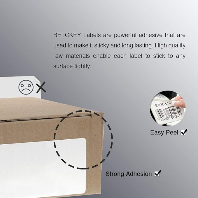 BETCKEY - 3" x 1.5" (76 mm x 38 mm) Barcode Shipping & Address Labels Compatible with Zebra & Rollo Label Printer,Premium Adhesive & Perforated [10 Rolls, 9500 Labels]