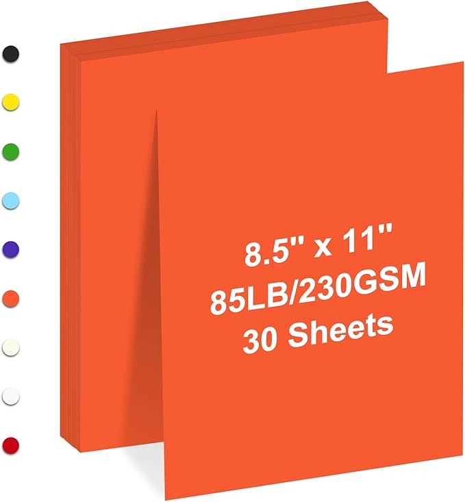 Cardstock 8.5" x 11 ",Cardstock Paper 85 lb/230 gsm,Orange Card Stock for Printer,Drawing,Gift tags,Invitations, Cards etc (Orange, 30 Sheets)