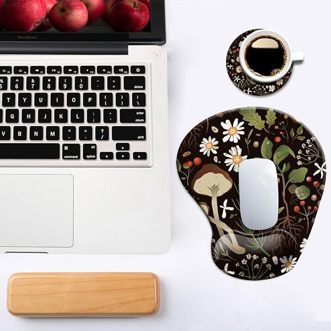 Ergonomic Mouse Pad with Wrist Support and Coaster,Mouse Pads with Non-Slip PU Base for Home Office Working Studying Easy Typing & Pain Relief Daisy
