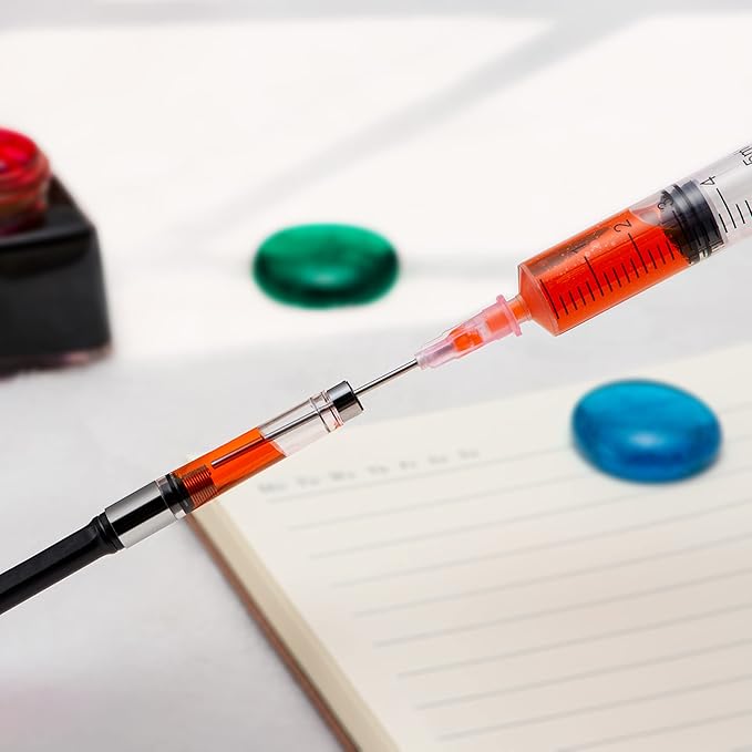 12PCS 5ML/CC Ink Filling Plastic Syringe Set with Bluent Stainless Needle Tip for Fountain Pen, Printer