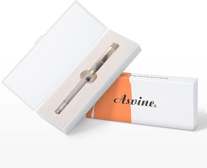 Asvine V126 Vacuum Filling Fountain Pen Extra Fine Nib, Frosted Transparent Clear Acrylic, Large-Capacity with Gift Case