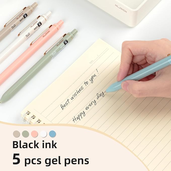 NUSIGN Gel Pens, 5 Pcs 0.5mm Retractable Quick Dry Black Ink Fine Point Rolling Ball Gel Pen, Smooth Writing No Bleed for Journaling Note Taking, Home School Office Supplies