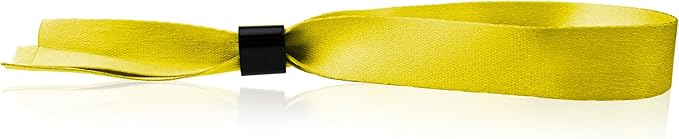 100 WristCo Yellow Cloth Event Wristbands – Plastic Closure to Prevent Transfer or Reuse – Premium-Grade Fabric Bracelets for Party Entry, Summer Camp, VIP Identification, Drink Ticket ID