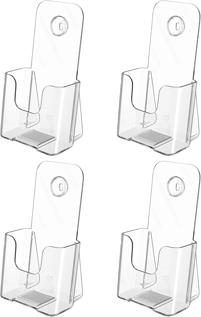 MaxGear Acrylic Brochure Holder, Premium Brochure Holder Stand 4 inches Wide Plastic Pamphlet Holder Wall Mount Clear Countertop Organizer Literature Holders Flyer Holder Plastic Display Stand(4Pack)