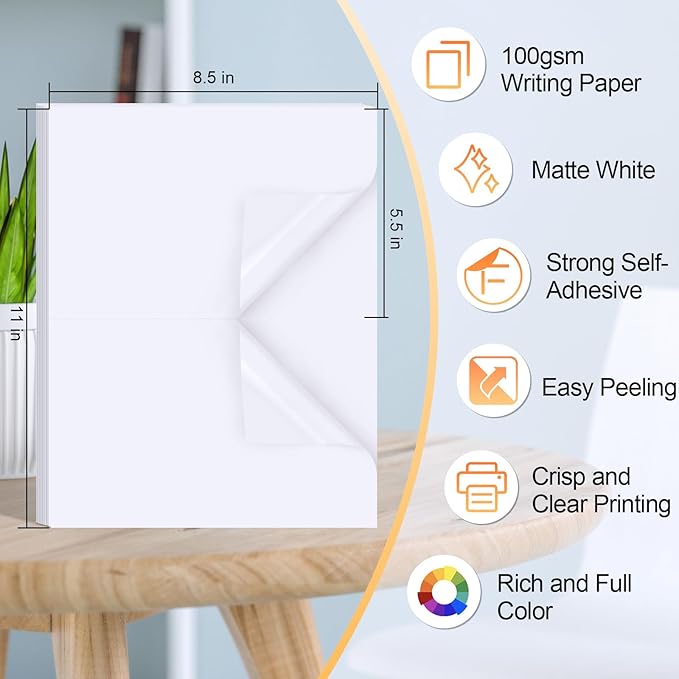 Joyberg Shipping Labels, 8.5""x11"" Shipping Label Paper, 2 Per Page Printable Sticker Paper, Shipping Label Printer Paper, Label Paper for Laser/Inkjet Printers, White