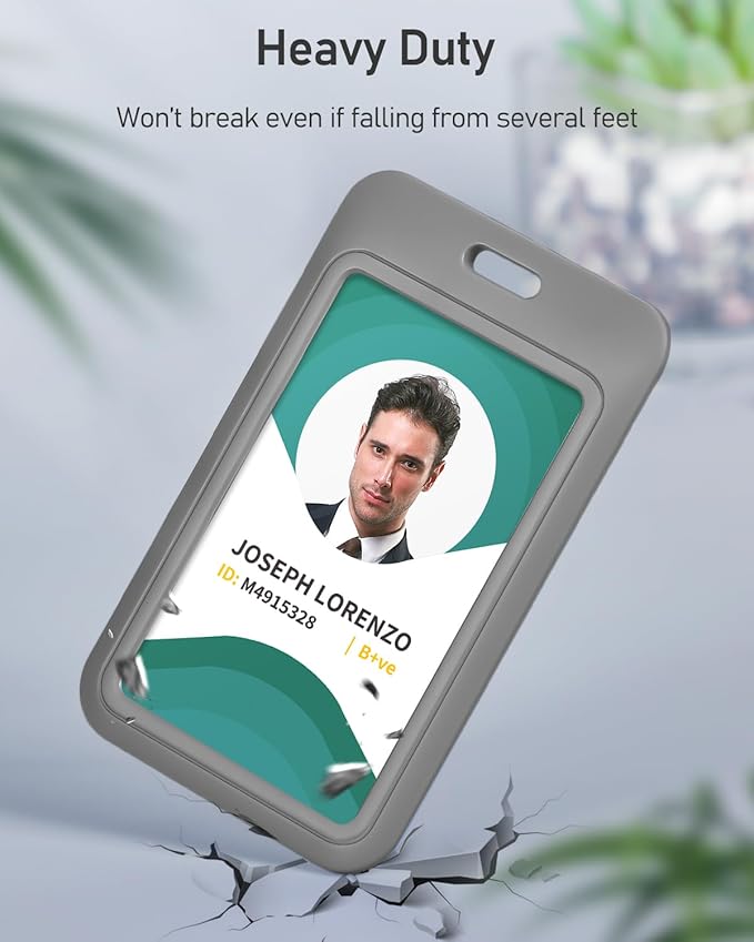 Uniclife 1 Pack Sliding ID Badge Holder Vertical Hard Plastic Case with Clear Window Grey Card Protector Pouch for Office School ID Credit Cards Proximity Key Cards Driver’s Licenses and Passes