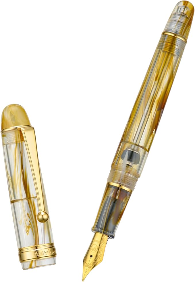 Asvine V126 Vacuum Filling Fountain Pen Extra Fine Nib, Brown Swirl Acrylic, Large-Capacity with Gift Case