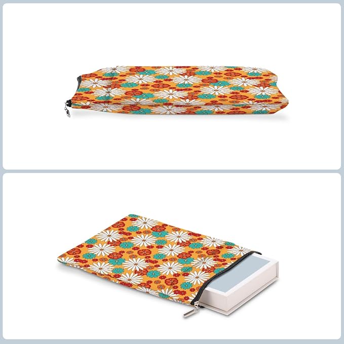 Retro Floral Daisy Pattern Book Lovers Gifts Waterproof Book Sleeve Book Pouch Book Protector with Zipper and Front Pocket BookCover Case for Women Friend Mom Grandma Book Accessories Book Club Gifts