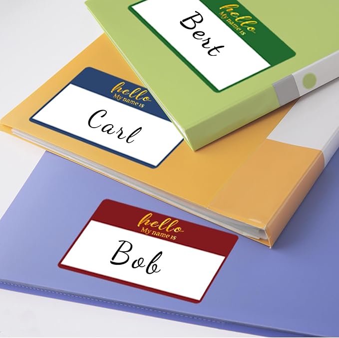 Hello My Name Tag | Gold Foil Waterproof 3.5 x 2.25 Inch Large Name Tags | 6 Colors | 216pcs Name Stickers Name Badge for School, Business and Conference