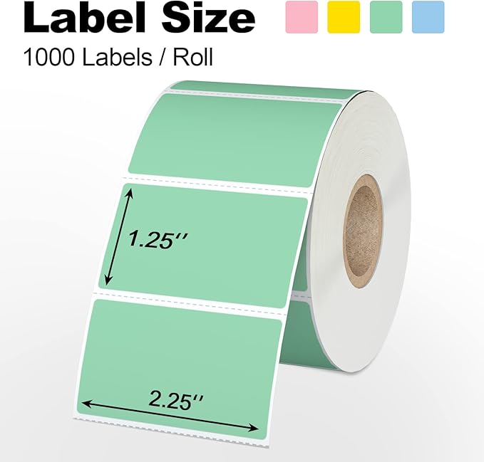 Misofuki 2.25x1.25 6000 Labels 6-Color Assorted Rectangular Direct Thermal Label Rolls Bulk Set Compatible with Zebra Rollo MUNBYN POLONO & Other Thermal Printer, Self-Adhesive Direct Thermal Stickers