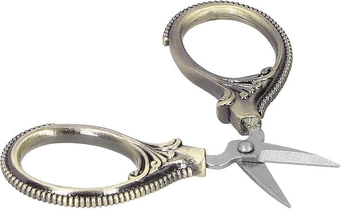 Acouto Stainless Steel Sewing Scissors Portable Thread Embroidery Tailor Handicraft Scissors Antique Copper (Green Patina)