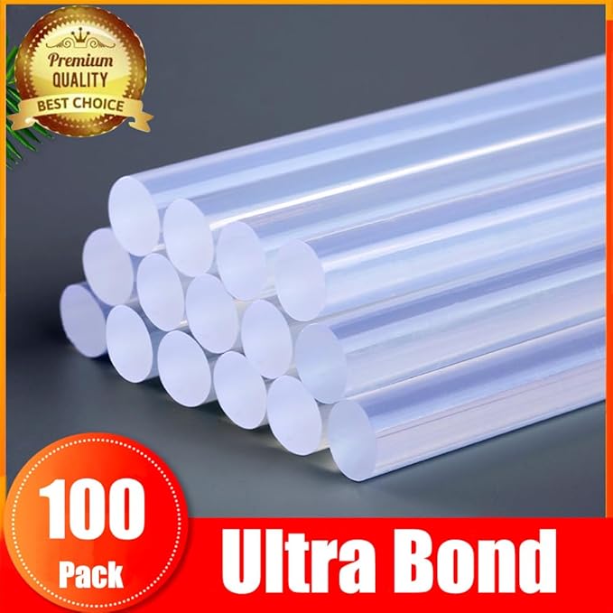 MONVICT Hot Glue Sticks, Pack of 100 (2.2 lb) 4"Long 0.43" Diameter Full-Size Hot Glue Gun Sticks Art Glues Pastes Hot Melt Sticks for Most Large Glue Guns, Clear Glue Sticks for DIY, Arts & Crafts
