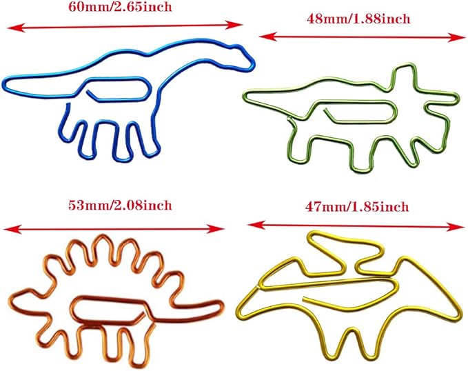 Creative Office Supplies Dinosaur Paper Clips,40pcs Dinosaur Shaped Paperclip,Metal Bookmark Clips Cute Home Office Library Paper Clip (A) …