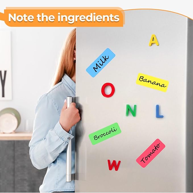 54pcs Magnetic Dry Erase Labels 9 Colorful Name Tags Flexible Reusable Magnetic Label Stickers for White Board Refrigerator Locker Size 3.2"x1.2" by Mositear