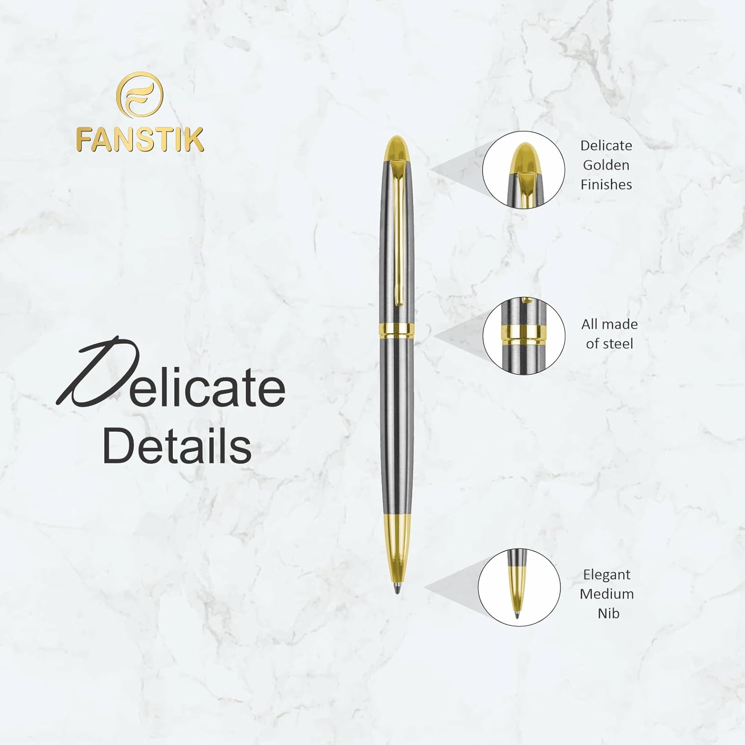 Customized BallPoint pen with name (MADE IN USA), stainless steel, Silver and gold, luxury engraved pen personalized for men and for women. (BallPoint Silver-Gold)