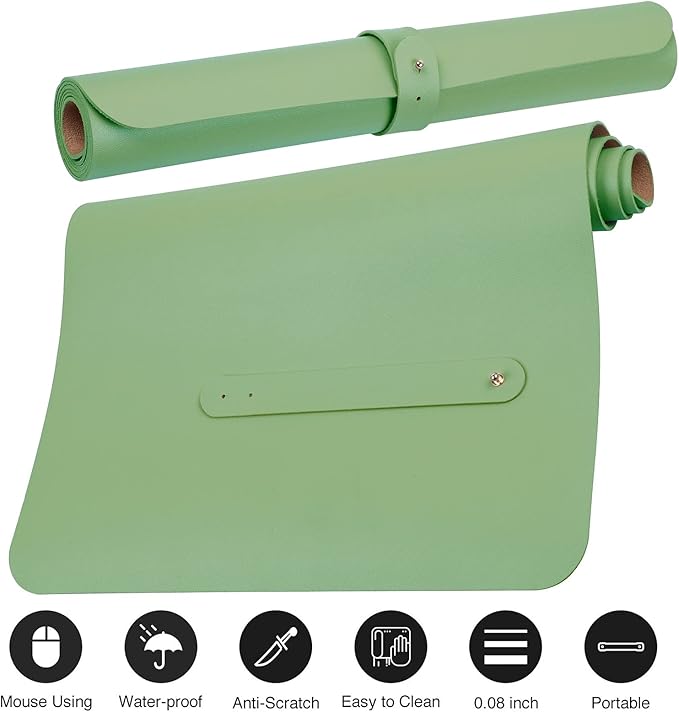 Boutilon Leather Desk Pad 30" x14",Non-Slip Mouse Pad,Office Desk Mat,Waterprooft PU Leather Desk Blotter,Desk Pad Protector,Desk Writing Pad for Home Office Decor (M-Light Green)