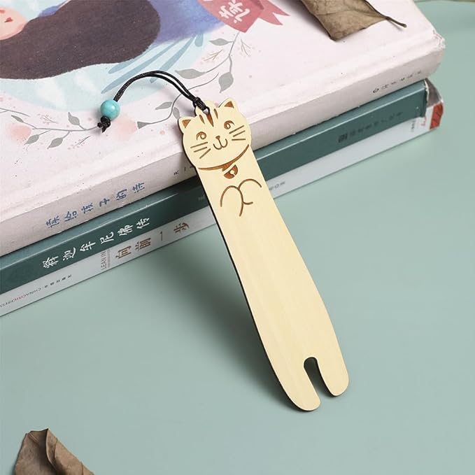 Wood Cat Bookmarks - Set of 4 Cute Bookmarks Aesthetic, Wooden Bookmarks Anime Cat Bookmark for Women Girl Kids, Kawaii Bookmark for Book Lover Cat Lover Friends Best Gifts (Boxwood)