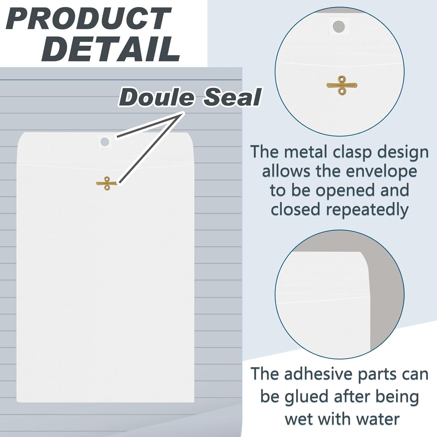 Geyee 100 Pcs Clasp Manilla Envelopes 9 x 12 Inch Gummed Colored Envelopes for Storing or Mailing for Home Office Business Supplies(White)