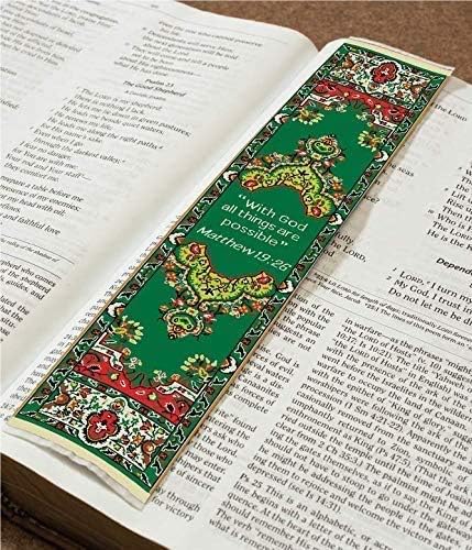 All Things Possible, Bulk Pack of 6 Woven Fabric Christian Bookmarks, Silky Soft Matthew 19:26 Flexible Bookmarker for Novels Books and Bibles, Traditional Turkish Woven Design, Memory Verse Gift
