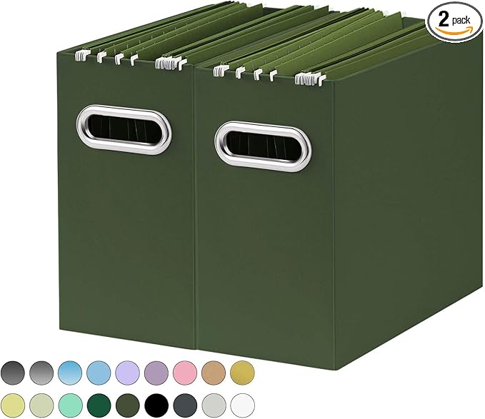 Oterri File Organizer, Small Storage Box, Cardboard File Folder Organizer, Collapsible File Box, Hanging File Organizer for Letter Size, Portable File Box, Only Box (Blackish Green,2 Packs)