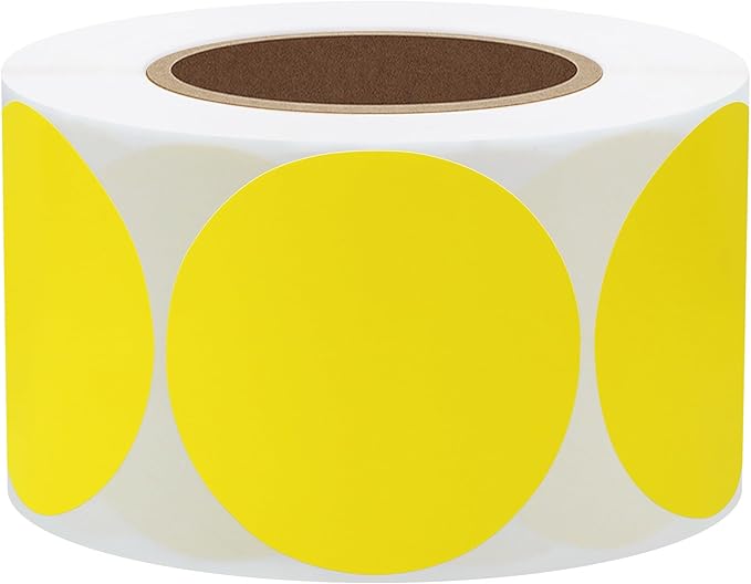 Hybsk 2 inch Circle Color Direct Thermal Stickers Shipping Labels for Barcodes,Name Tag,DIY Logo Design,QR Code,Inventory– Compatible with Zebra,Rollo,Munbyn,and More-750 pcs (2 inch,Yellow)