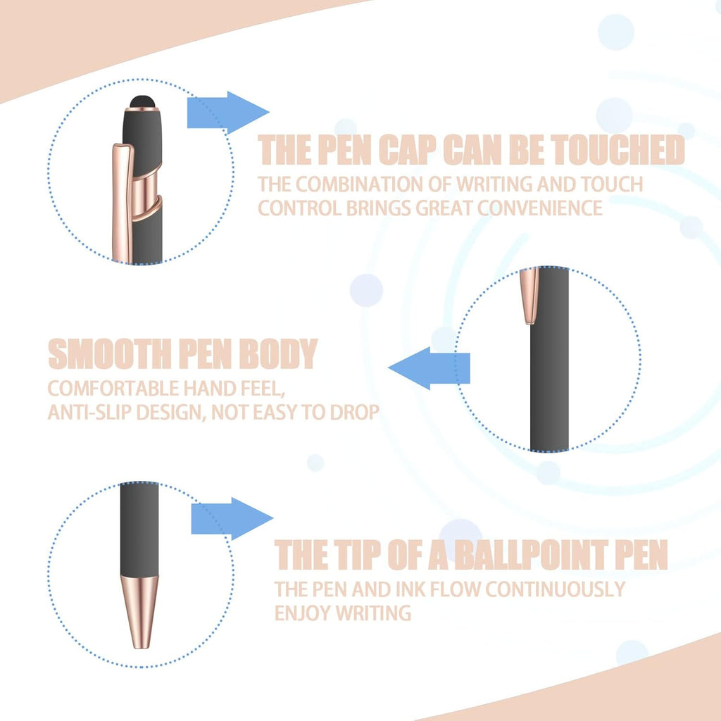 36 Pcs Blue Ink Ballpoint Pen with Stylus 2 in 1 Ballpoint Pen for Touch Screens School Office Coworkers (Gray Rose Gold)