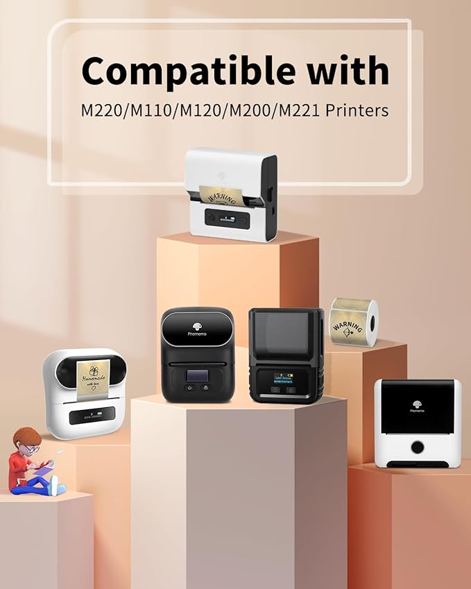 Phomemo Labels-Gold Sticker Circle Thermal Label Compatible with M110/M220/M100/M150/M250/M120/M200/M221 Label Maker, Black on Golden, 1.96"x1.96"(50x50mm)