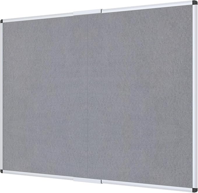 VIZ-PRO Large Fabric Bulletin Board/Foldable Notice Board Felt Gray, 72 X 48 Inches, Silver Aluminium Frame