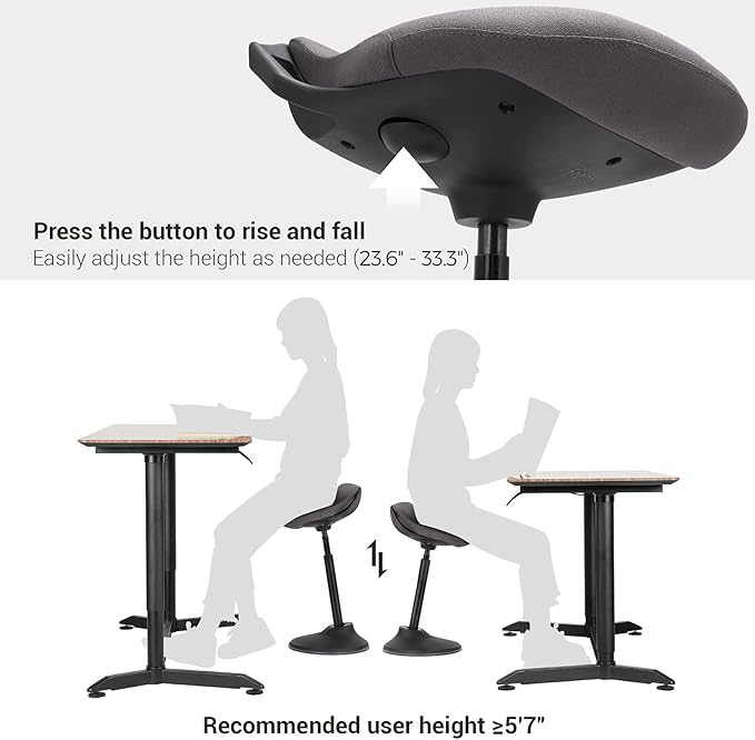 SONGMICS Standing Desk Chair, Adjustable Ergonomic Standing Stool, 23.6-33.3 Inches, Swivel Sitting Balance Chair, Anti-Slip Bottom Pad, Slate Gray UOSC02GY