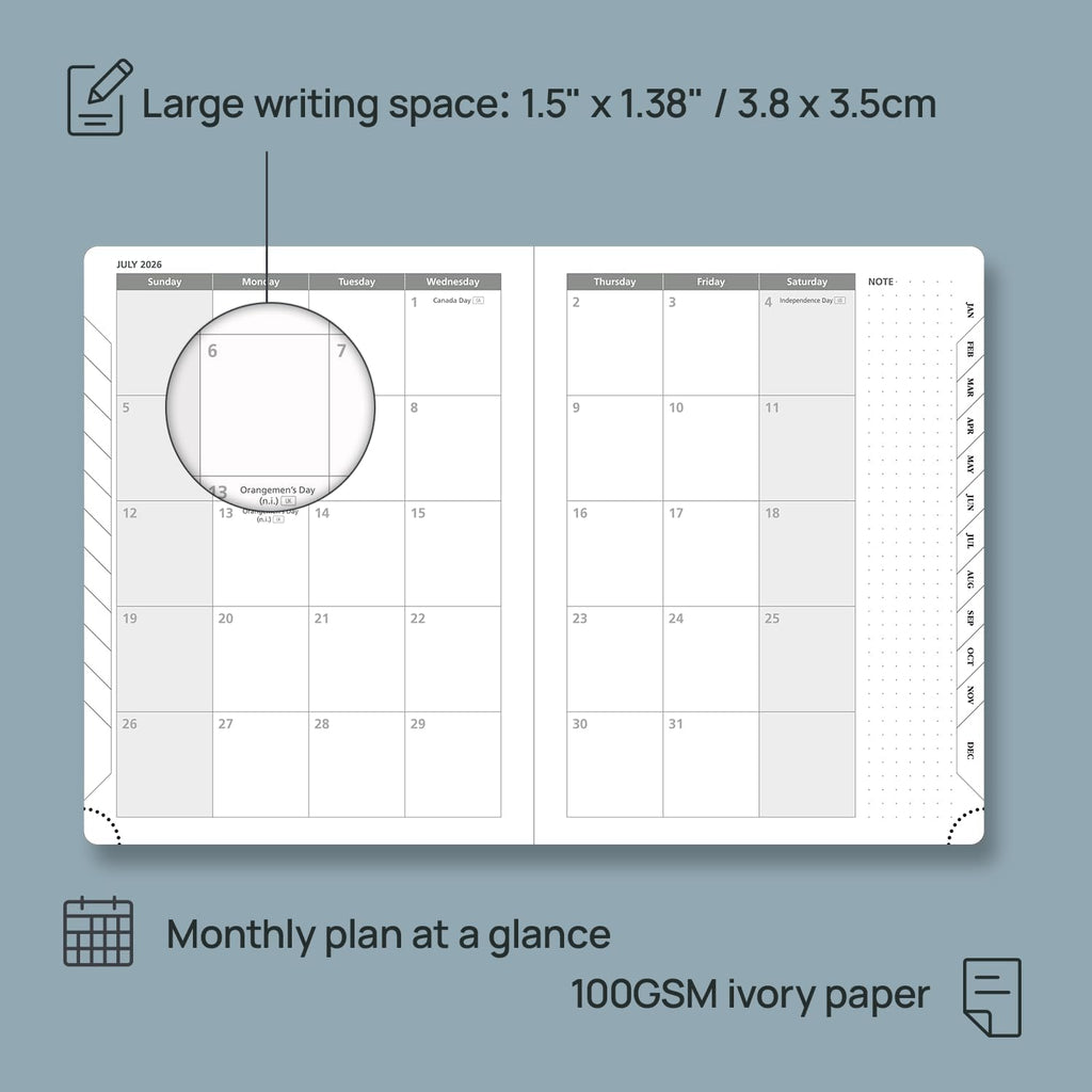 POPRUN 2026 Planner (Medium Size 8.5''x 6.5'' Hardcover) - Daily Weekly and Monthly Calendar Agenda 2026 Appointment Book with Hourly Time Slots, Monthly Tabs, 100 GSM - Orange