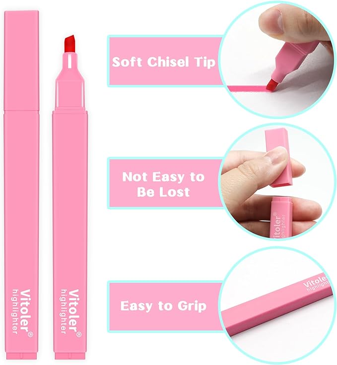 Vitoler 10 Pack Aesthetic Highlighters Soft Chisel Tip Bible Pastel Highlighters Cute Rainbow Color No Bleed Bible Highlighters,Great for Painting,Noting,Marking