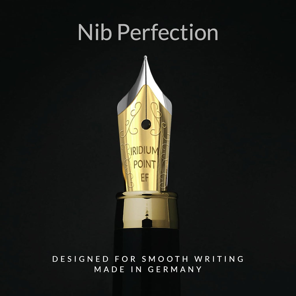 Wordsworth & Black Fountain Pen Set, Luxury Bamboo Wood - Extra Fine Nib, Gift Case; Includes 6 Ink Cartridges, Ink Refill Converter -Journaling, Calligraphy; Drawing, Smooth Writing [Black Wood]