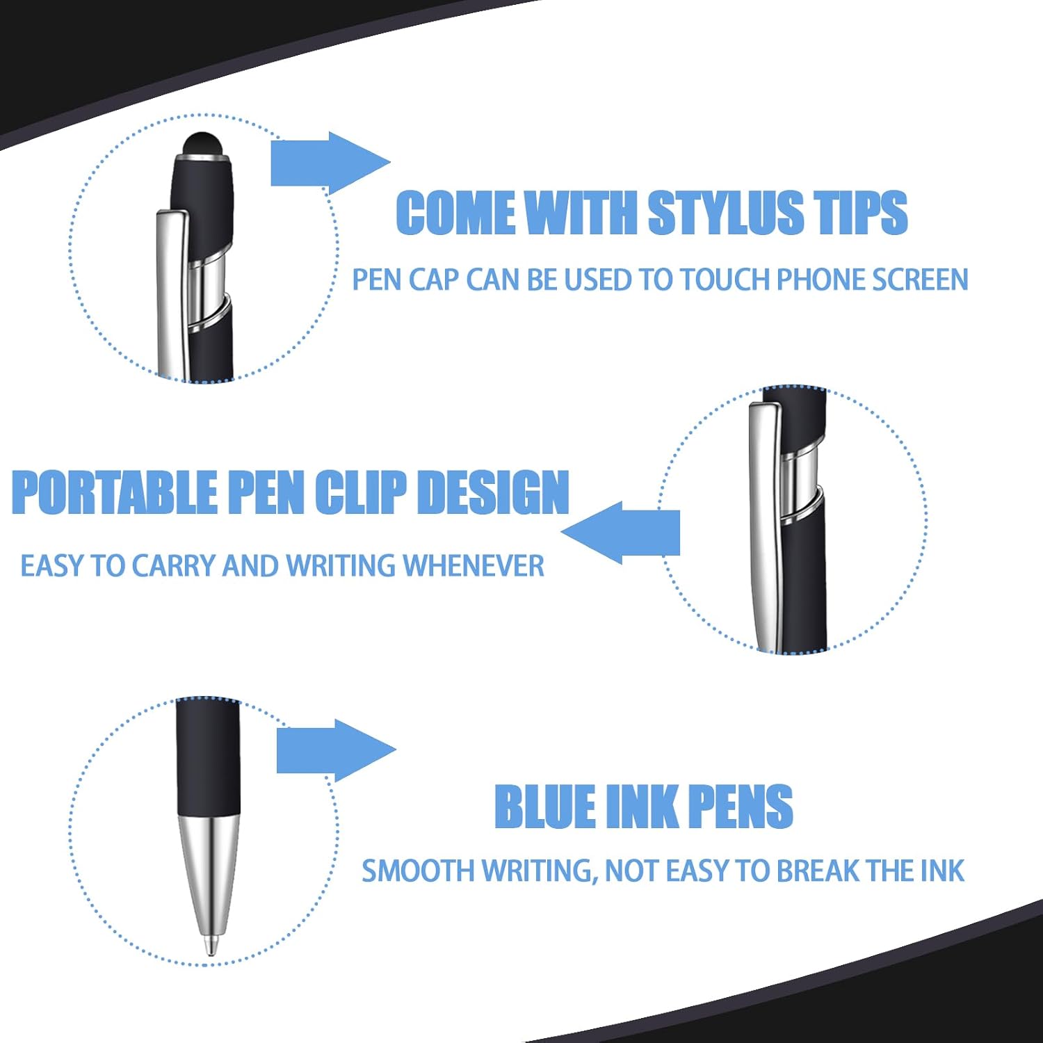 36 Pcs Blue Ink Ballpoint Pen with Stylus 2 in 1 Ballpoint Pen for Touch Screens School Office Coworkers (Black)