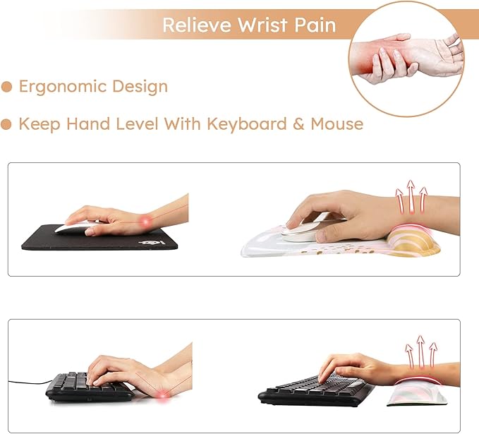 iCasso Keyboard Wrist Rest and Mouse Wrist Rest Pad, Made of Memory Foam, Ergonomic Support, Easy Typing and Relieve Wrist Pain, Perfect for Gaming, Computer, Office, Laptop (G-Morandi)