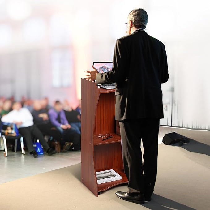 Podium Stand with Wheels, Wooden Versatile Reddish Brown Lectern for Classroom, Church Pulpits, Reception Desks, Lectures, Cash Registers