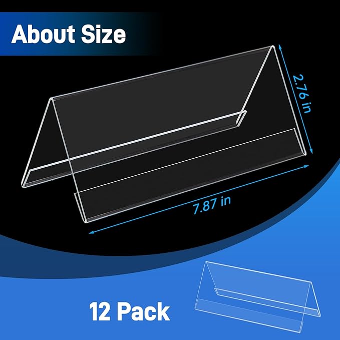 Set of 12 Acrylic Name Plates for Desks 3.15" x 7.87", V-Shape Tent Name Plate Display Clear Name Tent Holders for Office, School Classroom, Home, Conference, Meeting Rooms