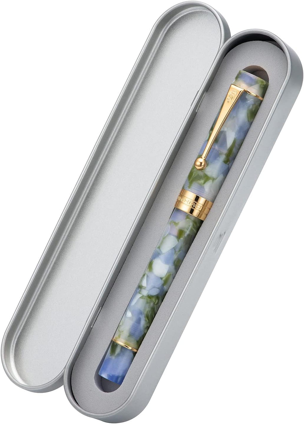 Jinhao 100 Fountain Pen Celluloid Classic Style, #6 Nib Smooth Writing Instrument with Refillable Converter and Pen Case Set