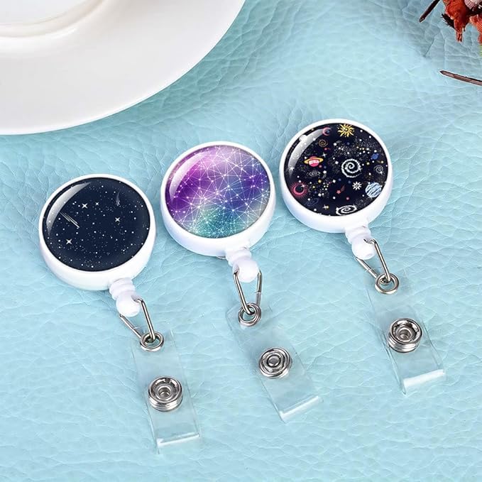 Retractable ID Badge Holder Nurse Badge Reels with Clip Name Card Holders for Office Worker Doctor Nurse (6 Pack Starry Sky)
