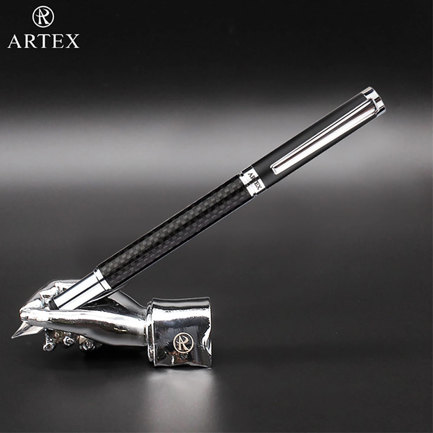 Stylish Fountain Pen : Luxury, Elegant, Germany F Fine Nib, Gift for Men & Women, Professional, Executive, Metal, Gift Box. –Free Engraving (BlackSilver (Carbon)), AT-F4CARBON-1, 14cmx1.2cm