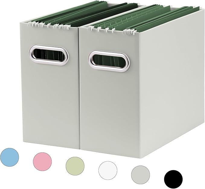 Oterri File Organizer, Small Storage Box, Cardboard File Folder Organizer, Collapsible File Box, Hanging File Organizer for Letter Size, Portable File Box with Handle, Only Box (Grey, 2 Packs)