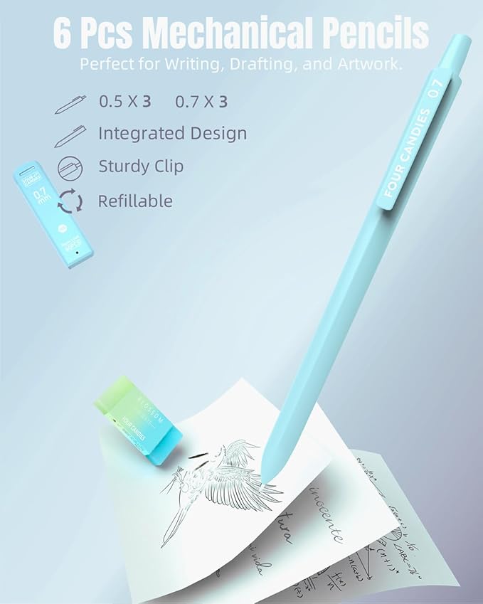 Four Candies 39 PCS Aesthetic School Supplies with Cute Pen Case, 12 Pastel Highlighters, 5 Black Ink Gel Pens, 6 Mechanical Pencils Set 0.5 & 0.7 mm for Students Stationary College Essentials (Green)