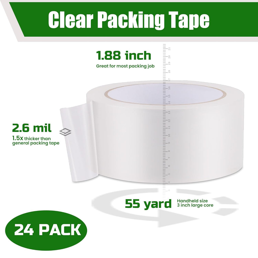Lichamp Clear Packing Tape, 24 Rolls Heavy Duty Packaging Tape Refill for Moving Boxes, Mail Shipping Supplies, 1.88 inch x 55 Yard x 2.6 mil, A224TP