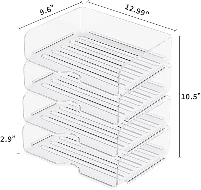 JOSUCLEN Paper Organizer, Acrylic Desk Organizer and Storage Office, Set of 4 File Organizer for Desk, Stackable Paper Tray